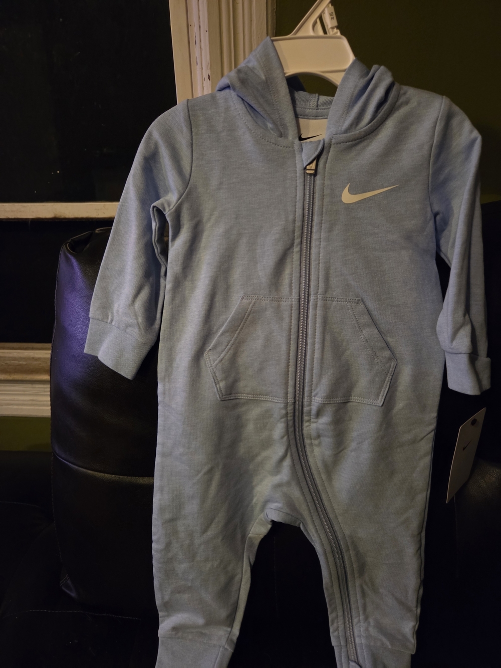 12m Nike Baby Light Blue Zip-Front Hooded One-Piece